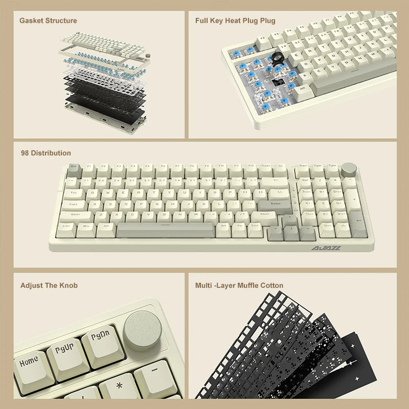 AK992 Wired Mechanical Keyboard 98-Key Full Layout Hot-Swap USB Gaming Keyboard Multimedia Key Knob for Desktop PC Laptop